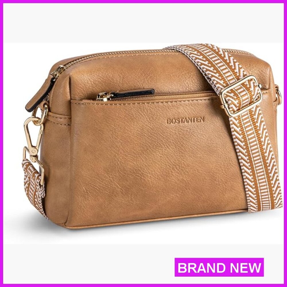 Small Crossbody Purse Triple Zip Vegan Leather Handbag with Guitar Strap Chic